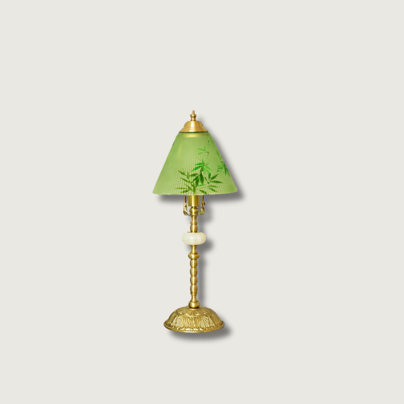 Lampe en Verre et Bambou - Élégance Naturelle avec Base Dorée