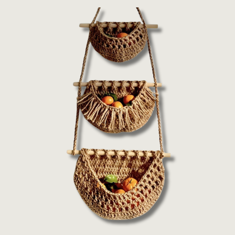 Panier Mural Tissé avec Crochets - Style Bohème et Rangement Pratique