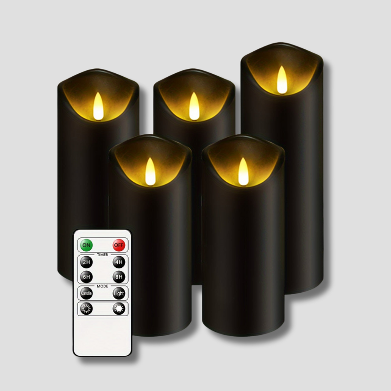 Bougies LED Noires avec Télécommande - Ensemble de 5 Pièces Sûr et Élégant