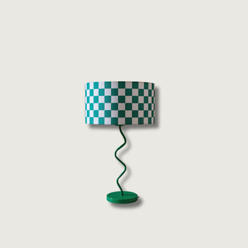 Lampe de Table en Damier Vert - Élégance Rétro et Lumière Chaleureuse