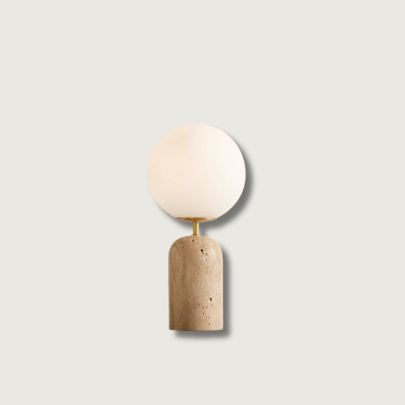 Lampe de Table en Verre et Travertin - Éclairage Chaleureux et Élégant
