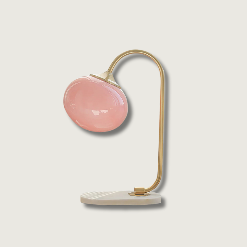Lampe de Table Ludique en Verre - Finition Dorée et Abat-jour Rose