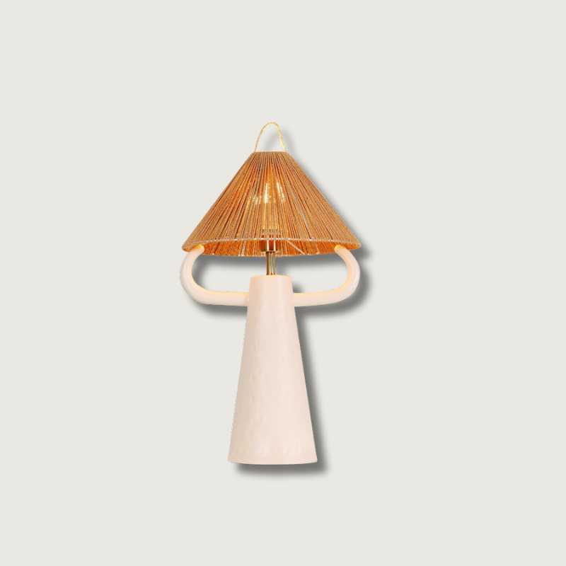 Lampe de Table en Céramique Artisanale - Élégance Rustique avec Abat-jour en Raffia
