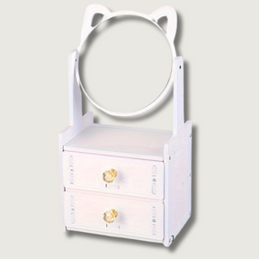 Miroir de Maquillage avec Rangement - Design Mignon et Pratique à Oreilles de Chat