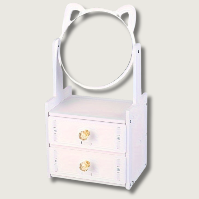 Miroir de Maquillage avec Rangement - Design Mignon et Pratique à Oreilles de Chat