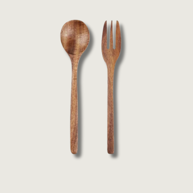 Cuillère et Fourchette en Bois Clair - Élégance Naturelle pour Cuisine et Service