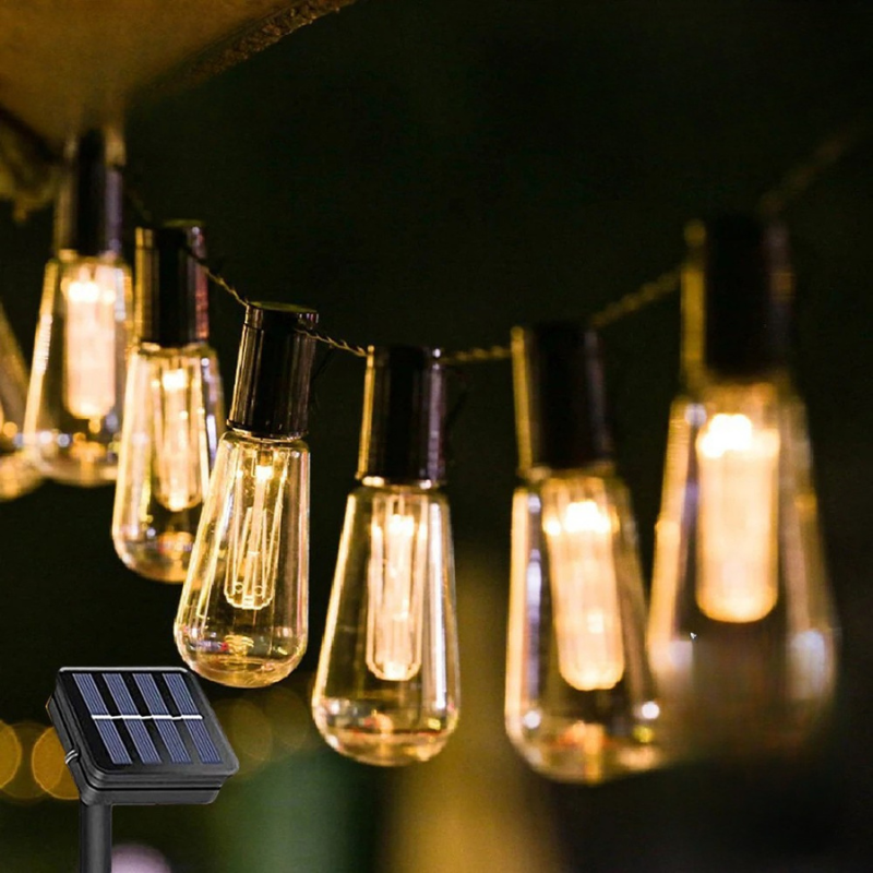 Guirlande Solaire Edison - Ampoules Rétro Étanches pour Ambiance Extérieure
