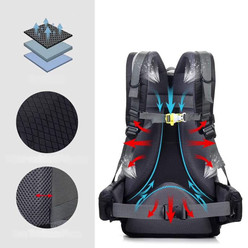 Sac à Dos Imperméable de Trekking - Confort Ergonomique et Rangement Ample