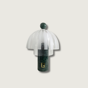 Lampe de Table Élégante en Verre - Base en Marbre Vert et Design Raffiné