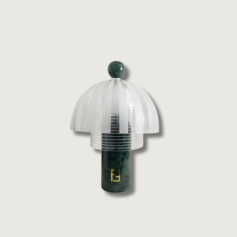 Lampe de Table Élégante en Verre - Base en Marbre Vert et Design Raffiné