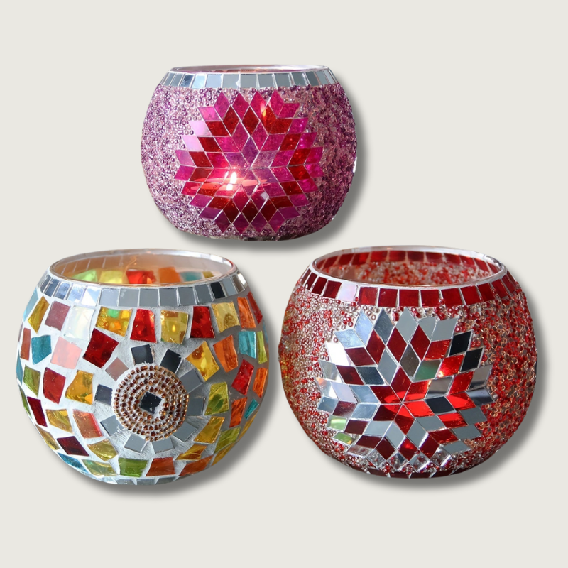 Porte-bougies en Mosaïque Colorés - Décoration Unique pour Ambiance Chaleureuse