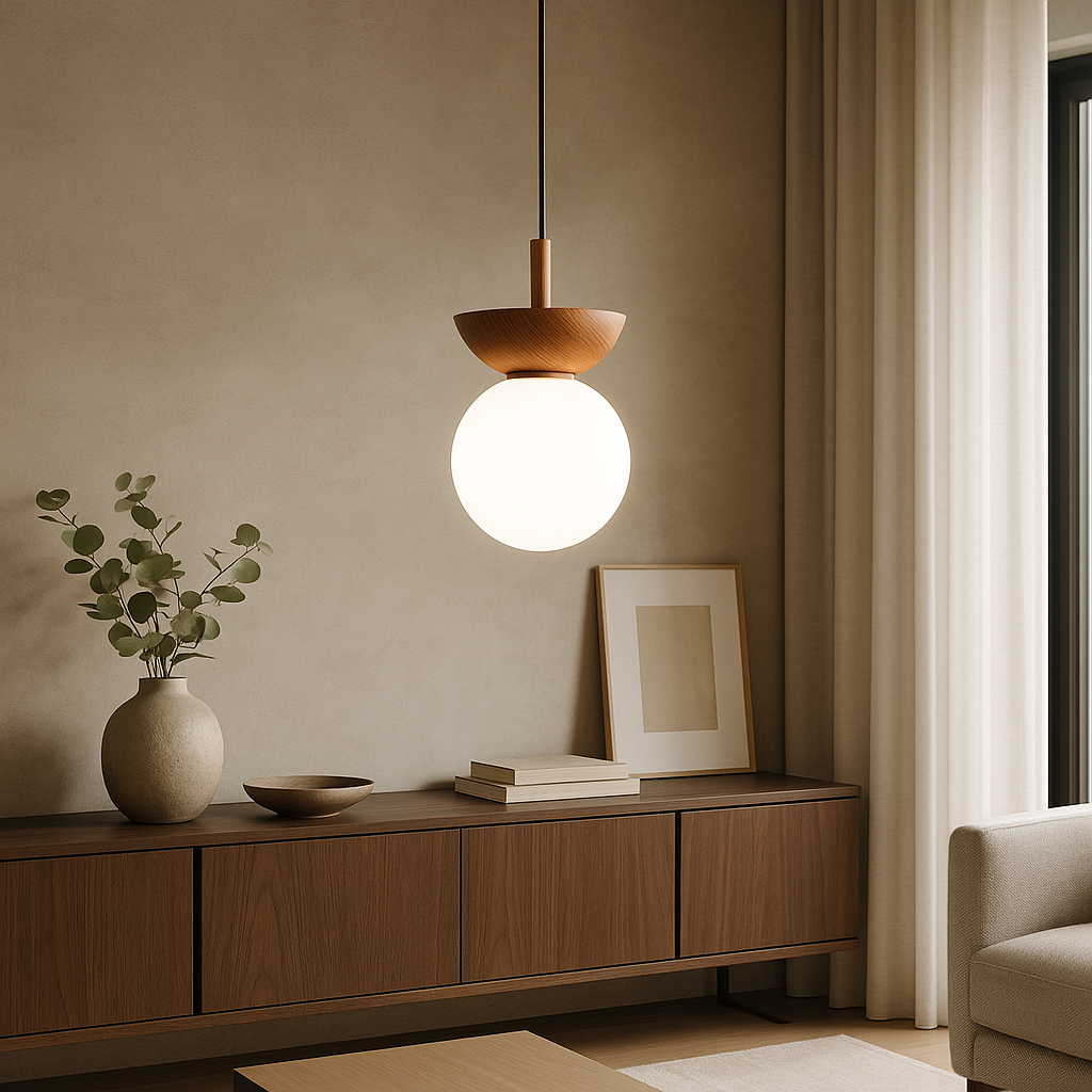 Lampe Suspendue Japandi en Bois - Design Minimaliste et Éclairage Chaleureux