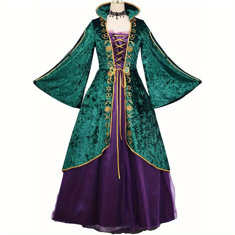 Robe de Sorcière en Velours - Maxi à Manches Longues et Lacets