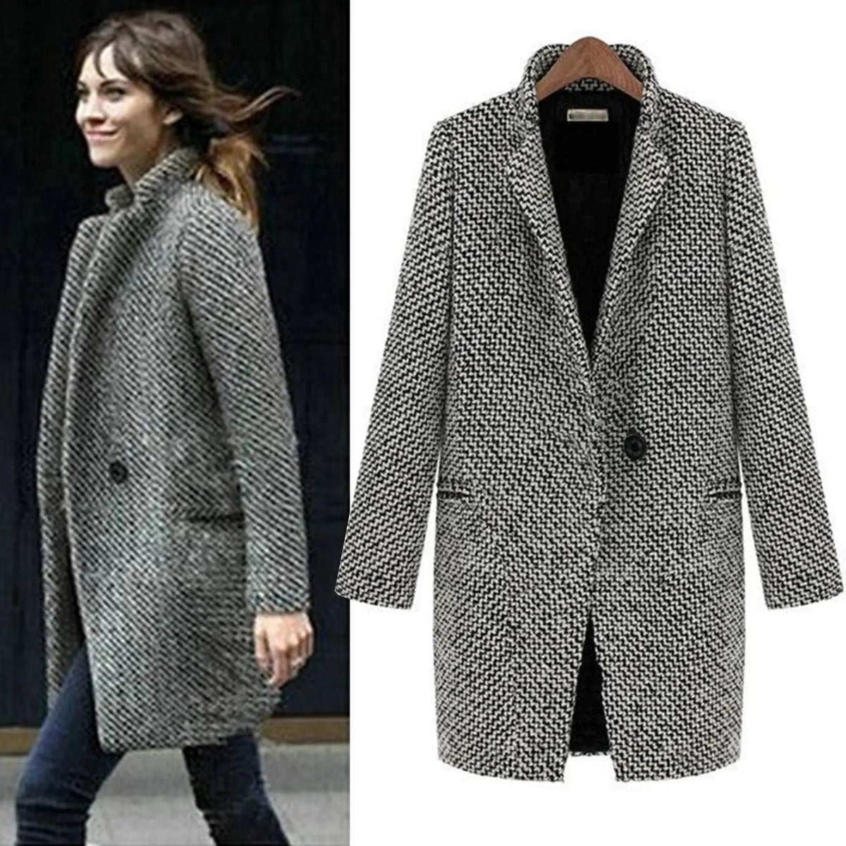 Manteau d'Hiver en Pied-de-Poule - Élégance Classique et Confort Optimal
