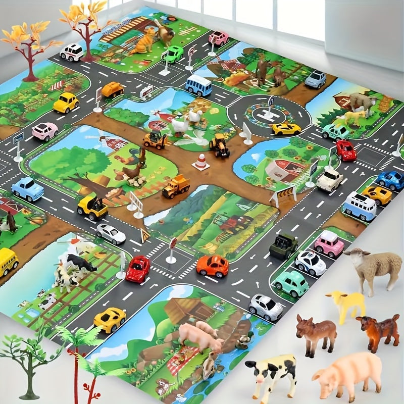 Tapis de Jeu Interactif pour Enfants - Thèmes de Ferme et Circulation Colorés