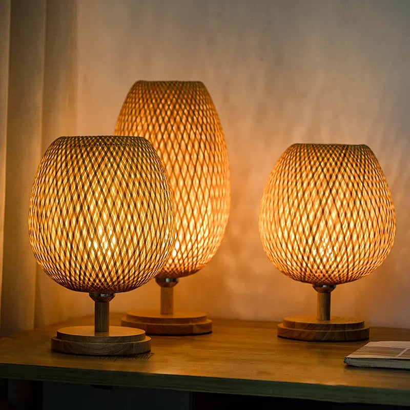 Lampe de Table en Bambou - Design Vintage et Écologique