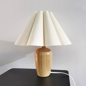 Lampe de Table Vintage en Velours - Abat-jour Plissé et Base en Bois
