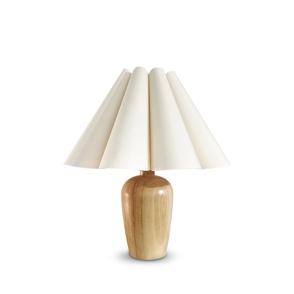 Lampe de Table Vintage en Velours - Abat-jour Plissé et Base en Bois