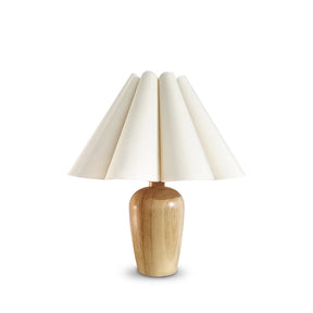 Lampe de Table Vintage en Velours - Abat-jour Plissé et Base en Bois