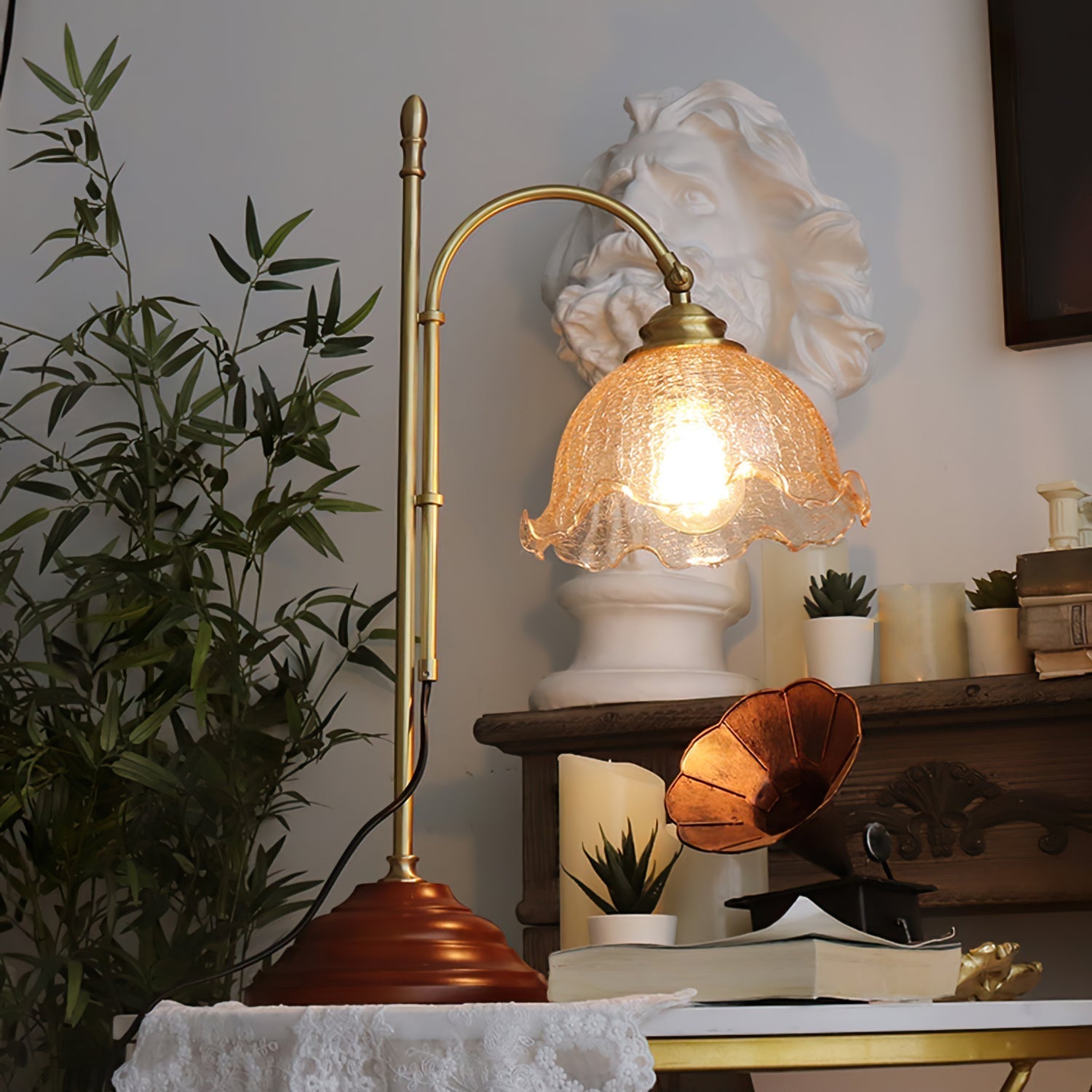 Lampe de Table Vintage en Verre Texturé - Douce Lueur et Charme Intemporel