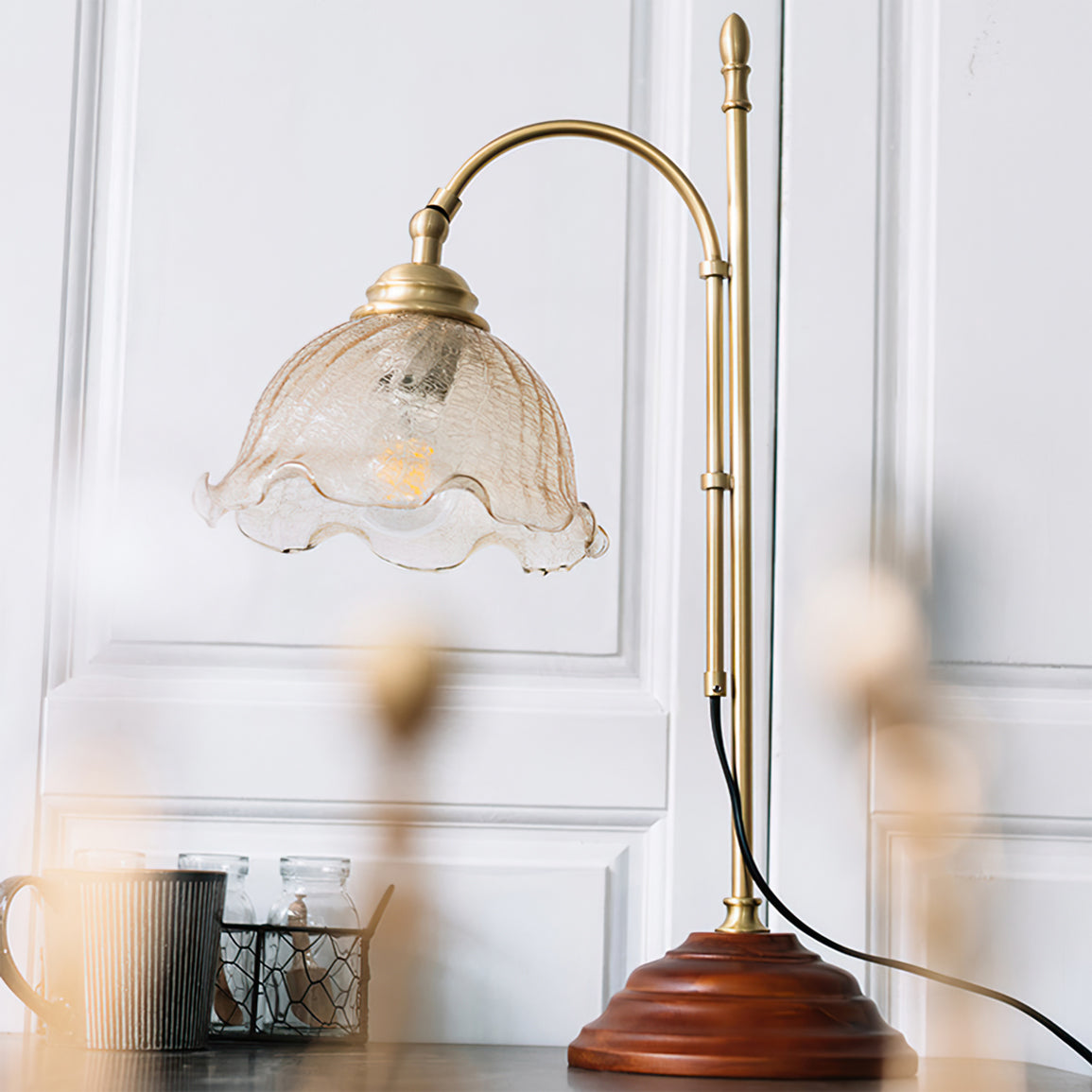 Lampe de Table Vintage en Verre Texturé - Douce Lueur et Charme Intemporel