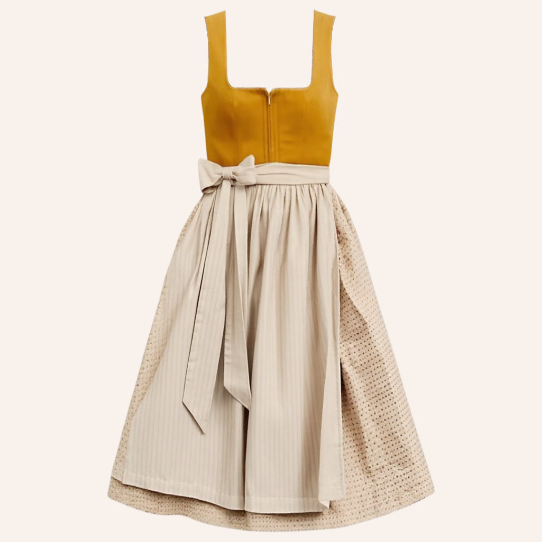 Robe Dirndl Vintage Orange - Tablier Beige pour Look Traditionnel