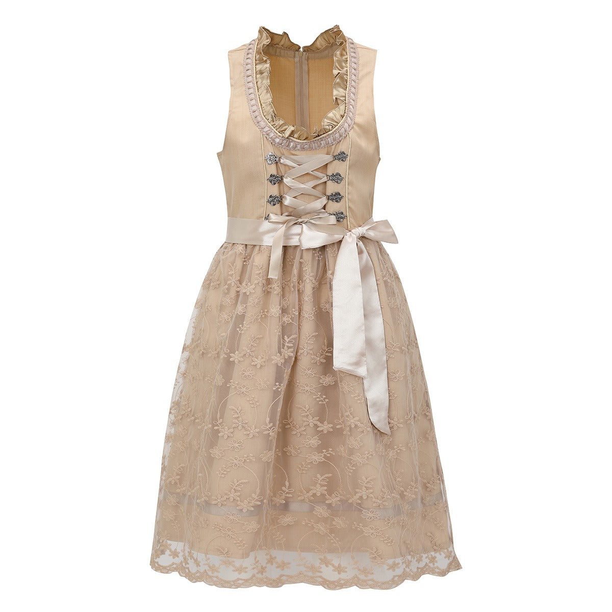 Dirndl Vintage Abricot avec Tablier - Élégance Douce pour Oktoberfest