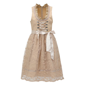 Dirndl Vintage Abricot avec Tablier - Élégance Douce pour Oktoberfest