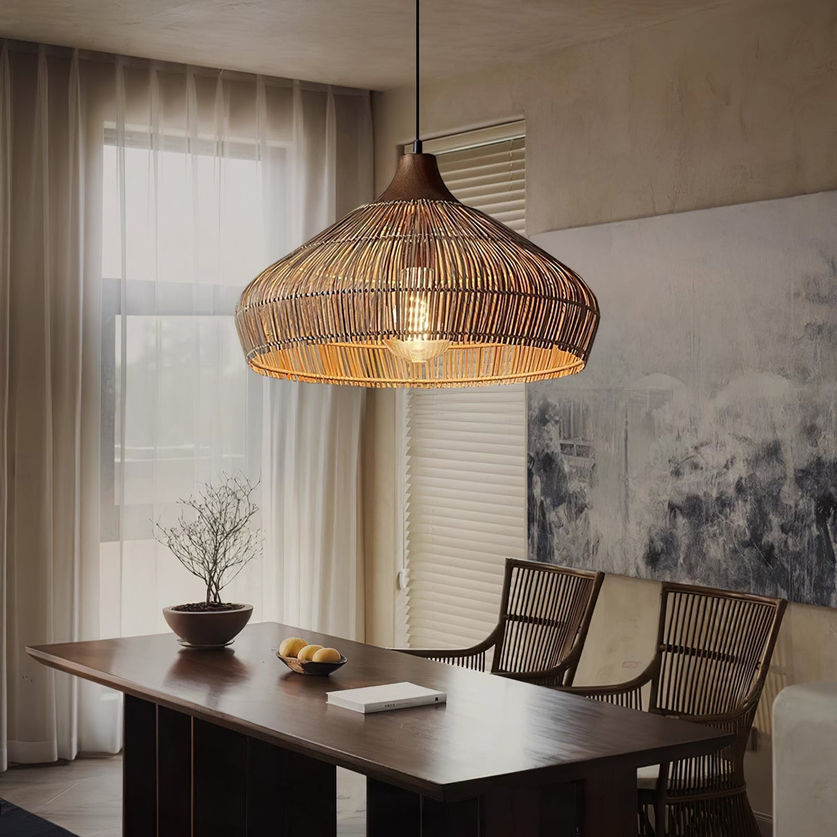 Lampe Suspendue en Rotin Tressé - Éclairage Bohémien pour Intérieurs Chaleureux