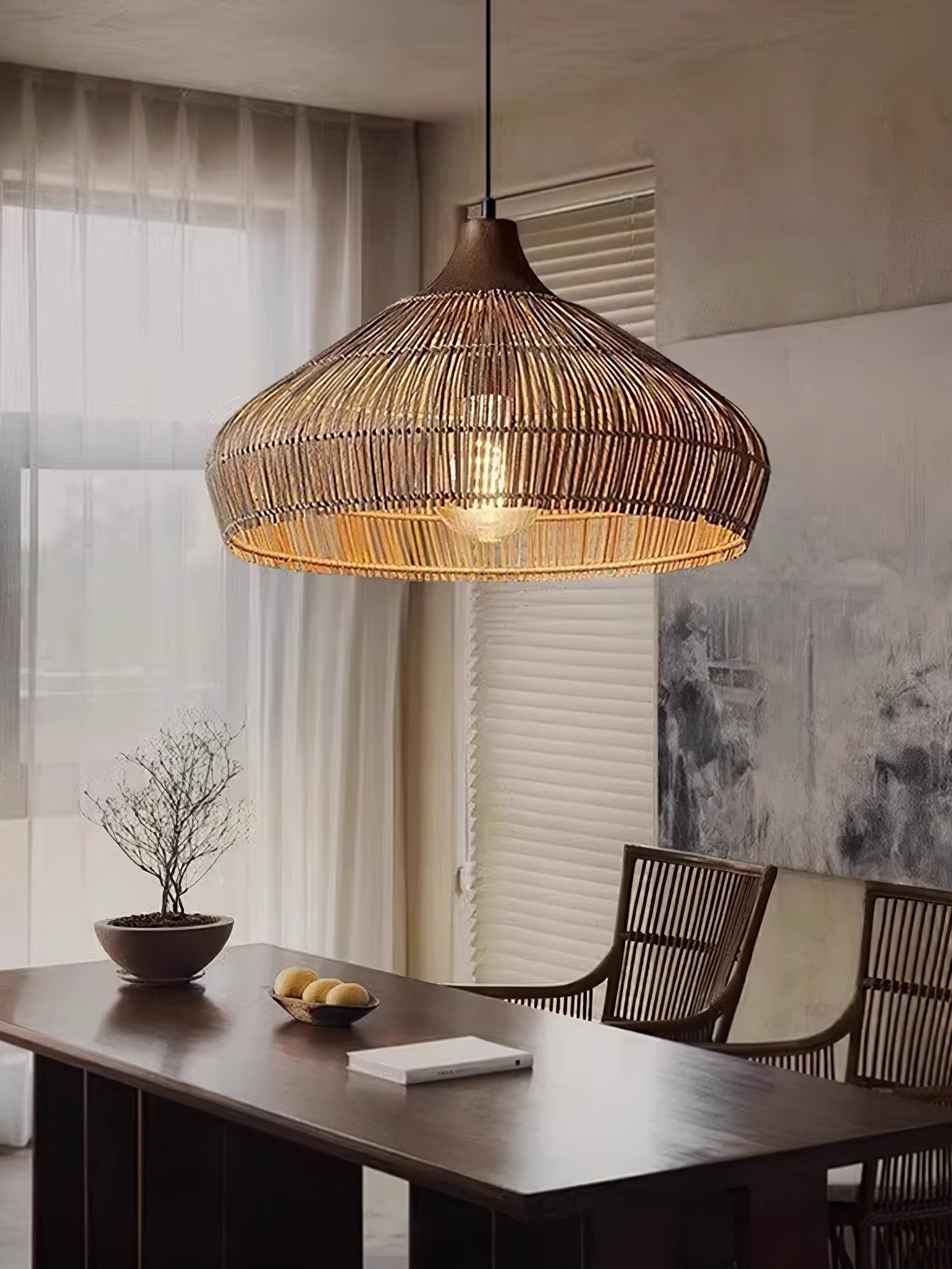 Lampe Suspendue en Rotin Tressé - Éclairage Bohémien pour Intérieurs Chaleureux