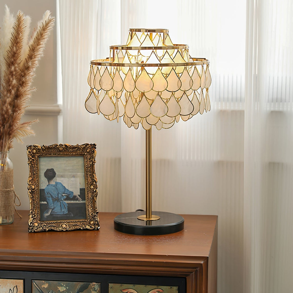 Lampe de Bureau en Coquillage - Éclairage Élégant et Ambiance Chaleureuse