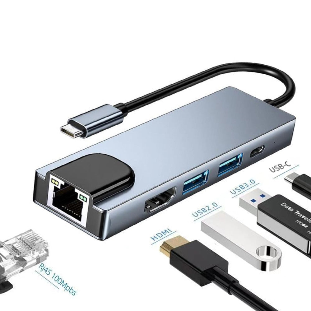 Hub USB-C 4K avec Charge Rapide - Connectivité Polyvalente et Design Compact