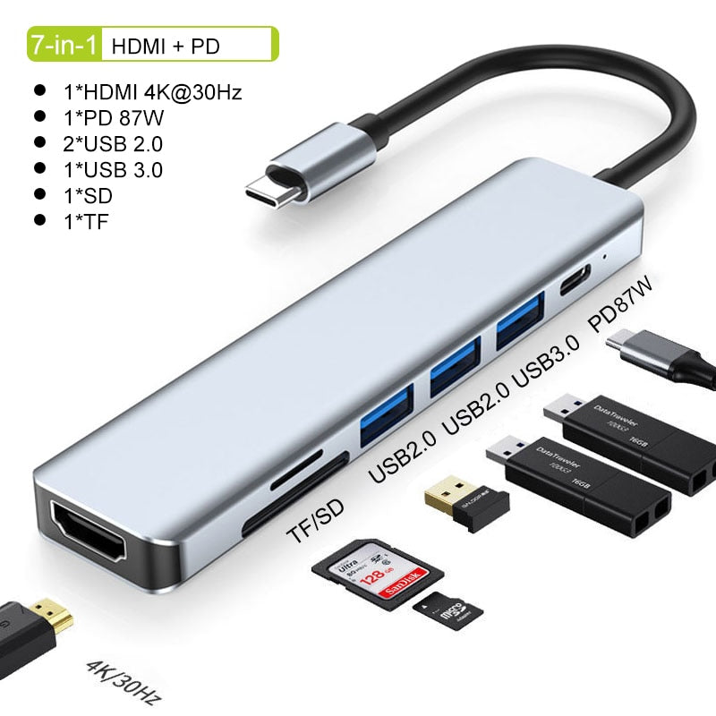 Hub USB-C 4K avec Charge Rapide - Connectivité Polyvalente et Design Compact