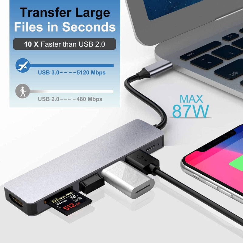 Hub USB-C 4K avec Charge Rapide - Connectivité Polyvalente et Design Compact