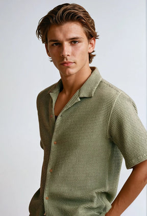Chemise Waffle Olive pour Hommes - Élégance Décontractée et Confort Optimal