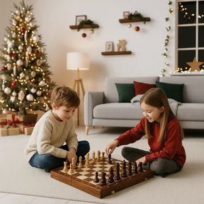 Ensemble d'échecs en Bois Pliable | Artisanat Élégant et Portable