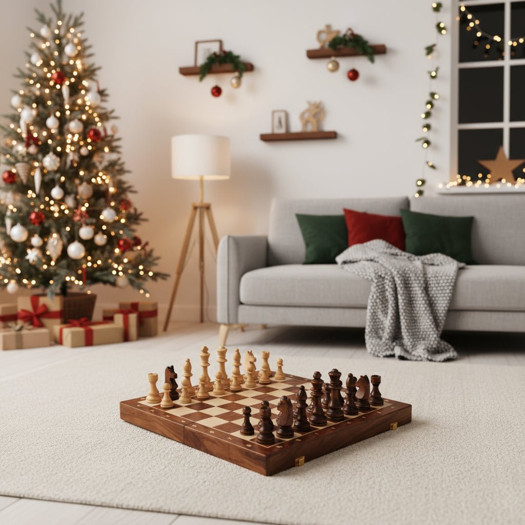 Ensemble d'échecs en Bois Pliable | Artisanat Élégant et Portable
