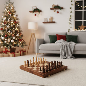 Ensemble d'échecs en Bois Pliable | Artisanat Élégant et Portable
