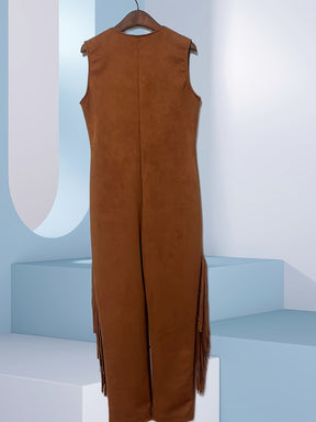 Combinaison Cowgirl Halloween - Costume Western à Franges et Sans Manches