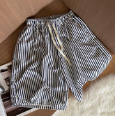 Shorts Rayés Longueur Genou - Taille à Cordon Ajustable et Confortable