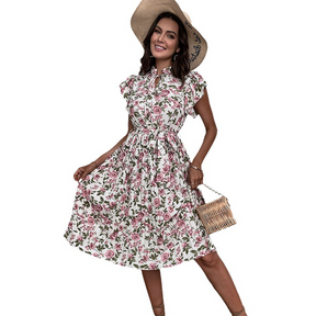 Robe Florale Élégante pour Femmes - Ceinture et Design de Rose d'Été