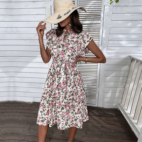Robe Florale Élégante pour Femmes - Ceinture et Design de Rose d'Été