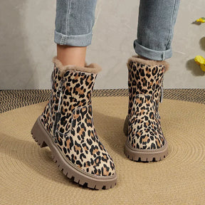Bottes d'Hiver Imprimé Léopard - Doublure Douce et Semelle Plateforme