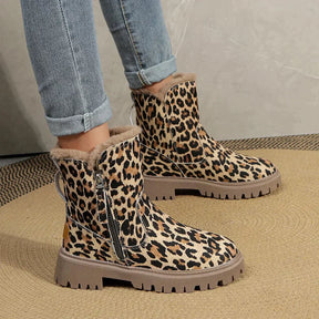Bottes d'Hiver Imprimé Léopard - Doublure Douce et Semelle Plateforme