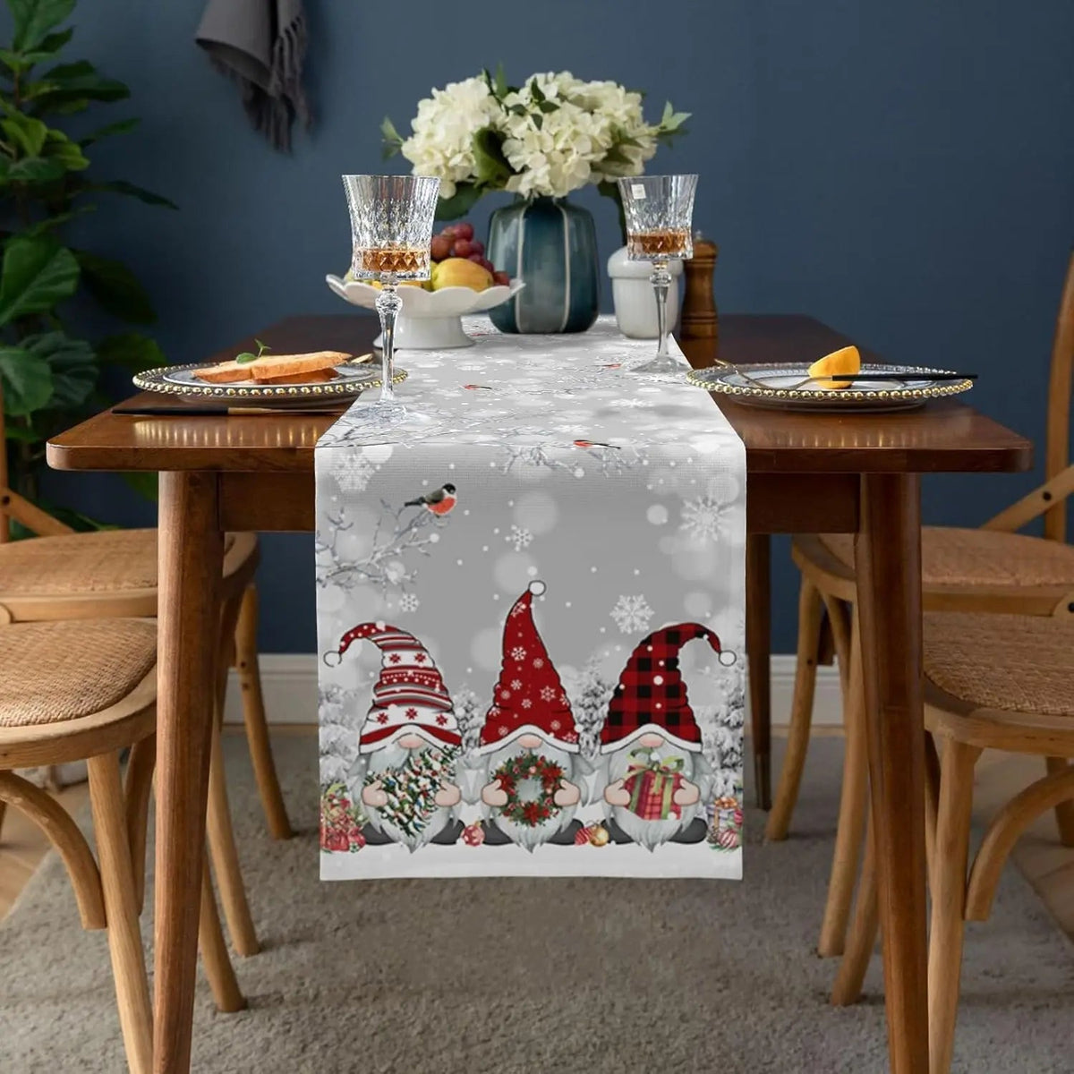 Chemin de Table de Noël - Design Flocon de Neige Élégant