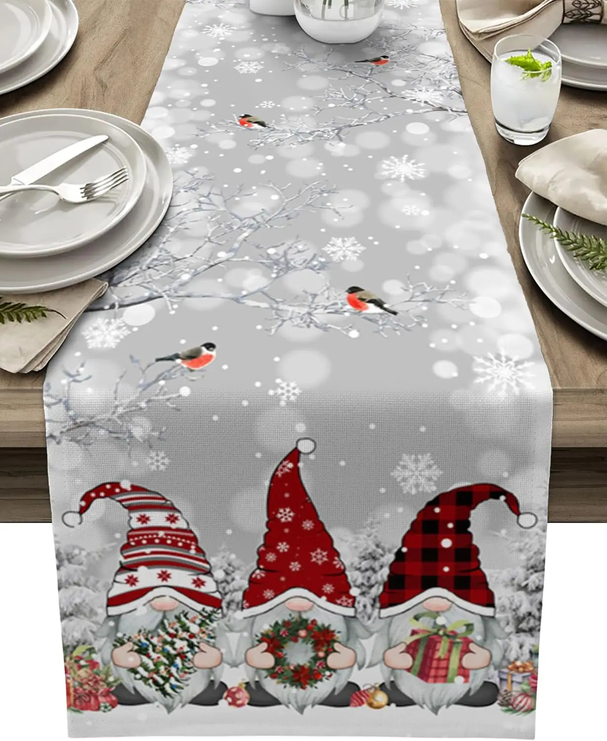 Chemin de Table de Noël - Design Flocon de Neige Élégant
