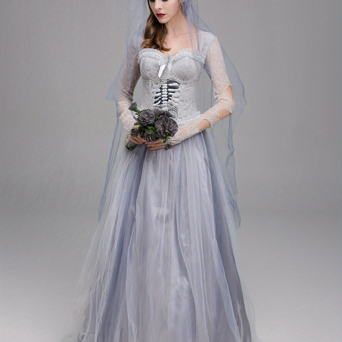 Robe de Mariée Gothique - Élégance Effrayante en Dentelle et Tulle