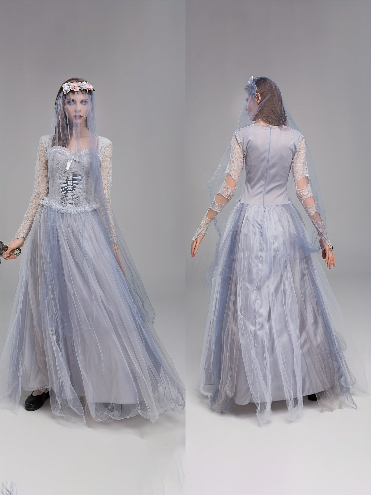Robe de Mariée Gothique - Élégance Effrayante en Dentelle et Tulle