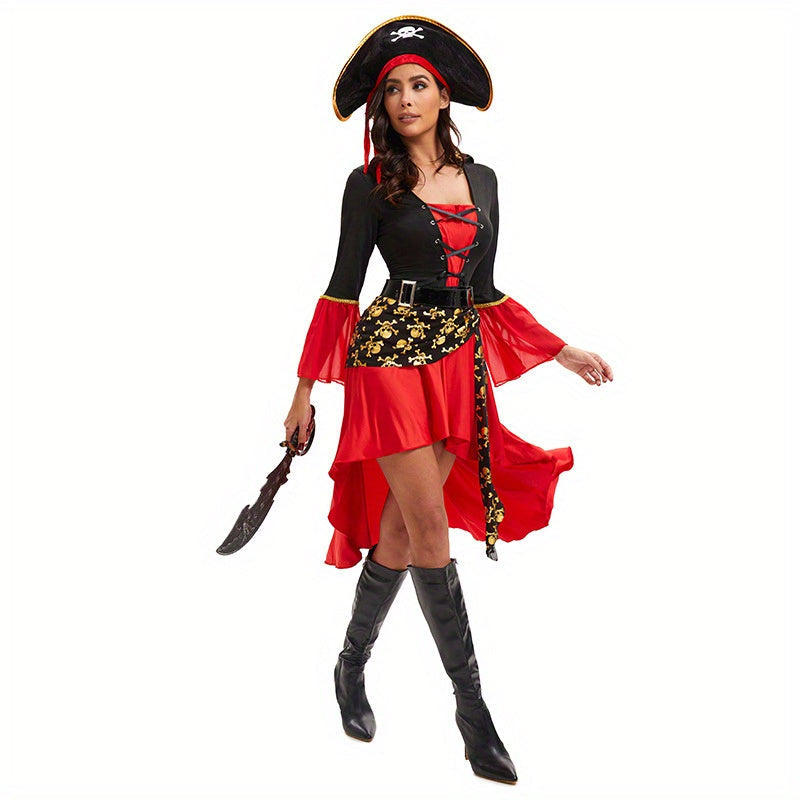 Robe de Pirate Femme Halloween - Manches Longues et Détails à Lacets