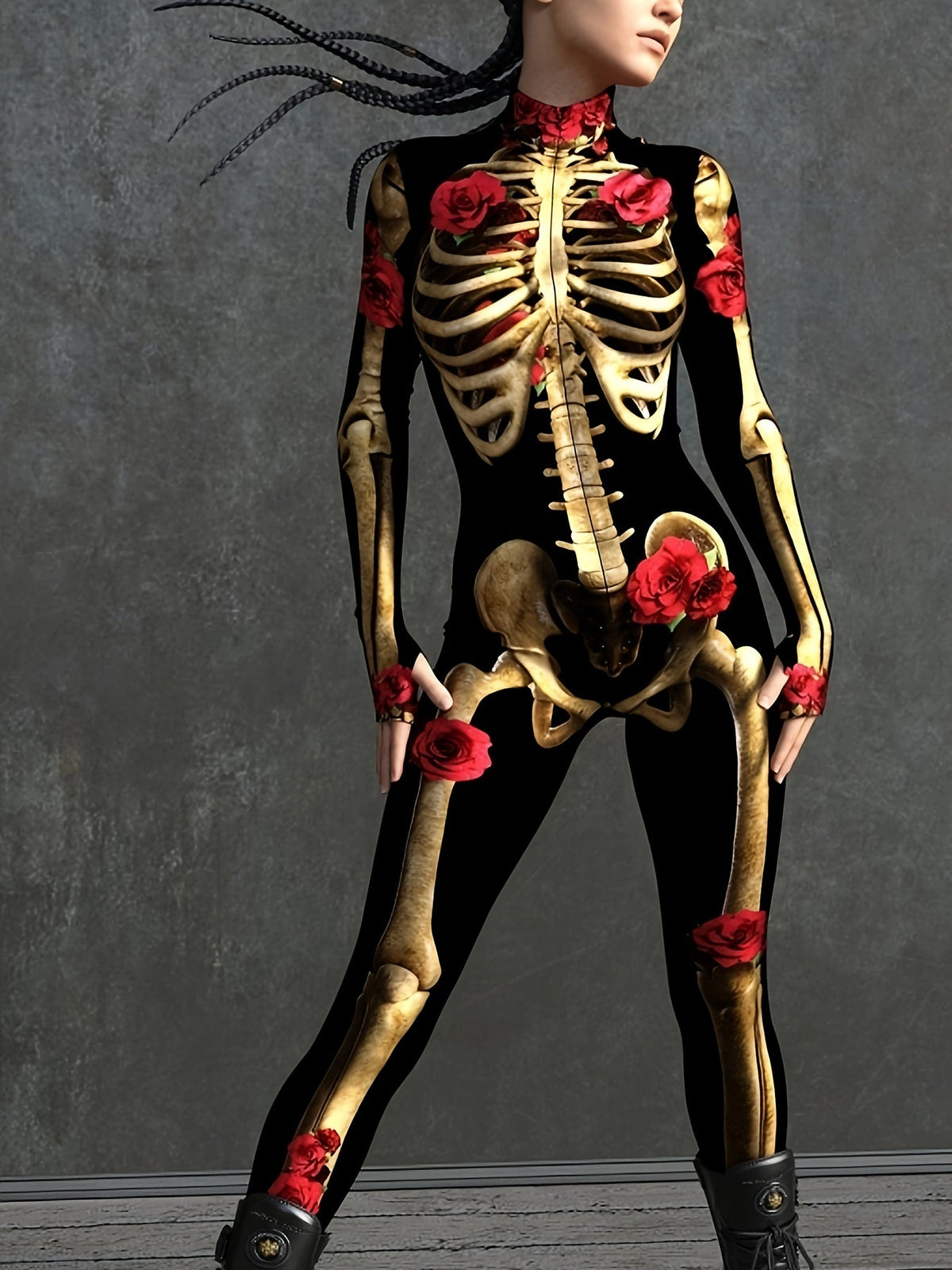 Costume Halloween Squelette Femme - Combinaison Ajustée et Confortable